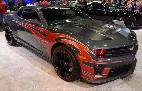 A front corner shot of Tony Stewart's custom Chevrolet Camaro ZL1 ...